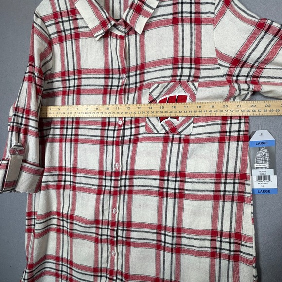 Wisconsin Badgers Women's Plaid Nightshirt Red White Embroidered Large NEW - Picture 9 of 9